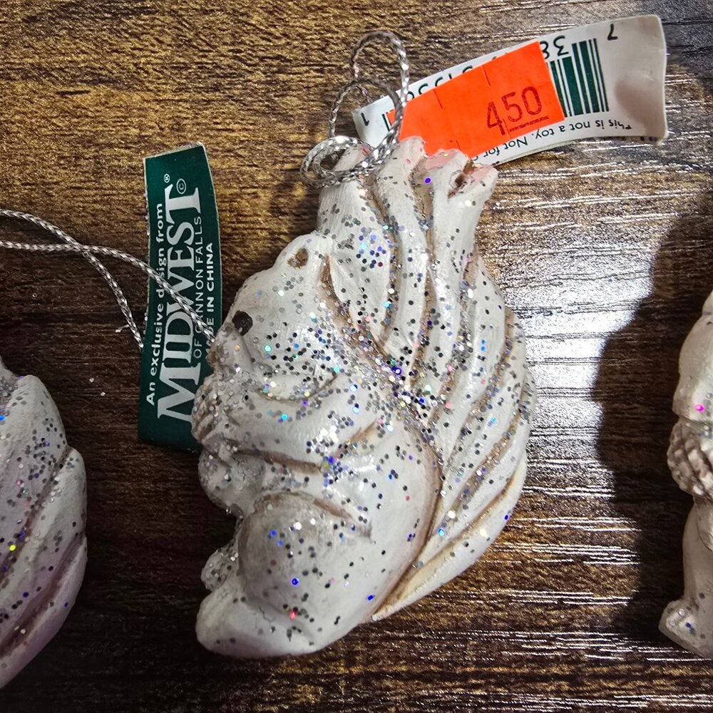 Set of 3 Squirrel Ornaments White Glitter Christmas Winter Midwest Canon Falls - Picture 3 of 13